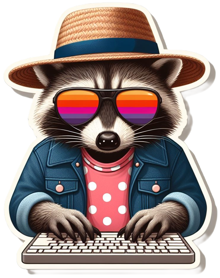 Mr. Raccoon typing on a keyboard