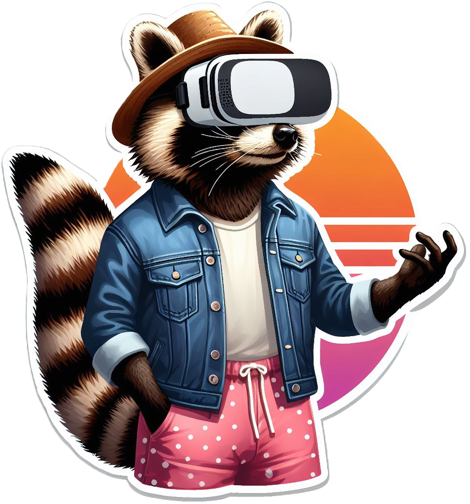 Mr. Raccoon wearing VR goggles